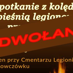 Duży czerwony napis "ODWOŁANE" na brązowym i czarnym tle.