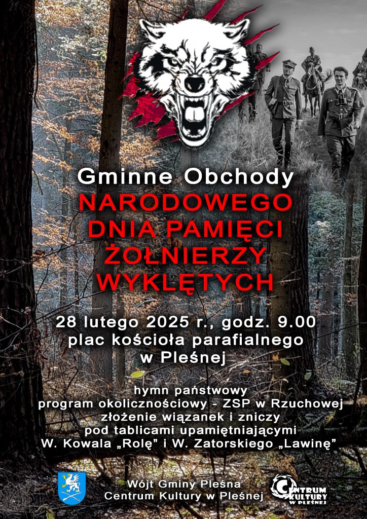 Plakat gminnych obchodów Narodowego Dnia Pamięci Żołnierzy Wyklętych. Szczegóły w artykule.